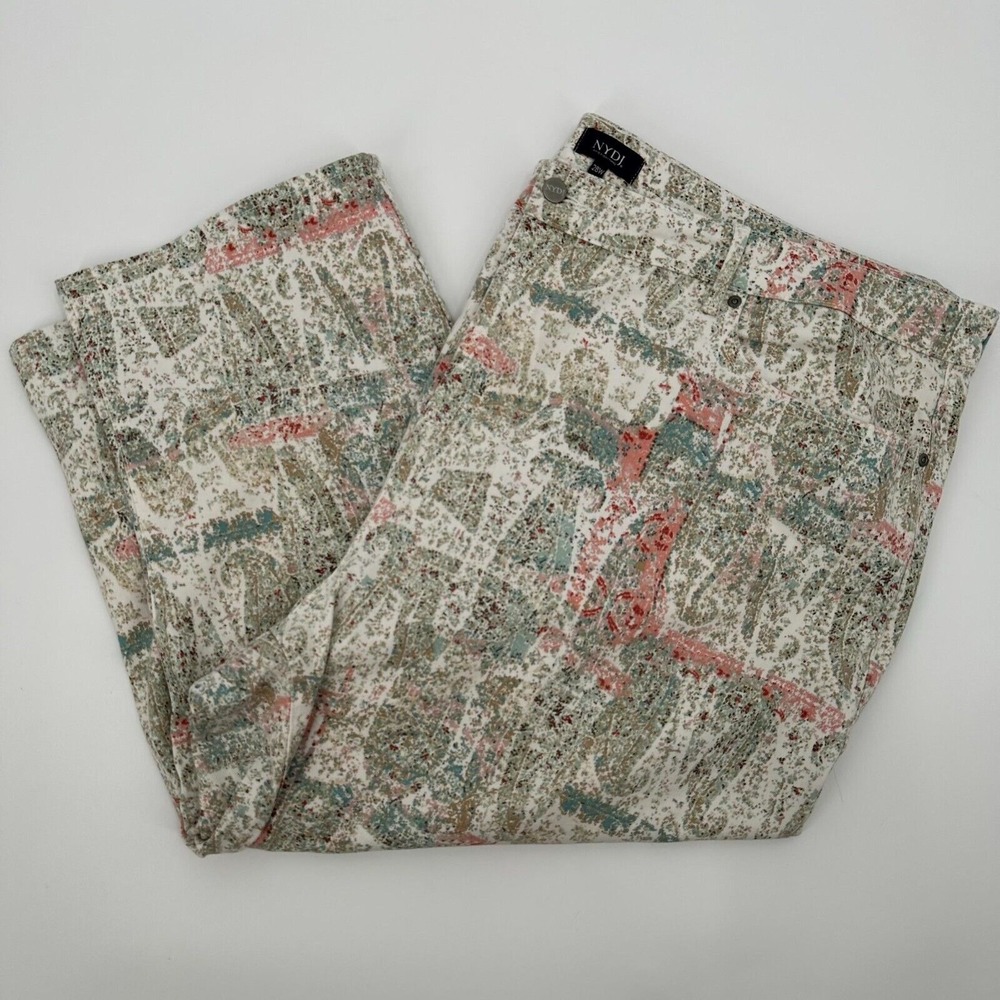 NYDJ Cropped Pants‎ Women's 28W Multi Paisley Lift Tuck Technology Straight Fit